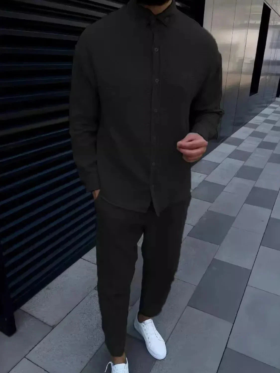 Men's Button Down Long Sleeve Shirt and Pants Set