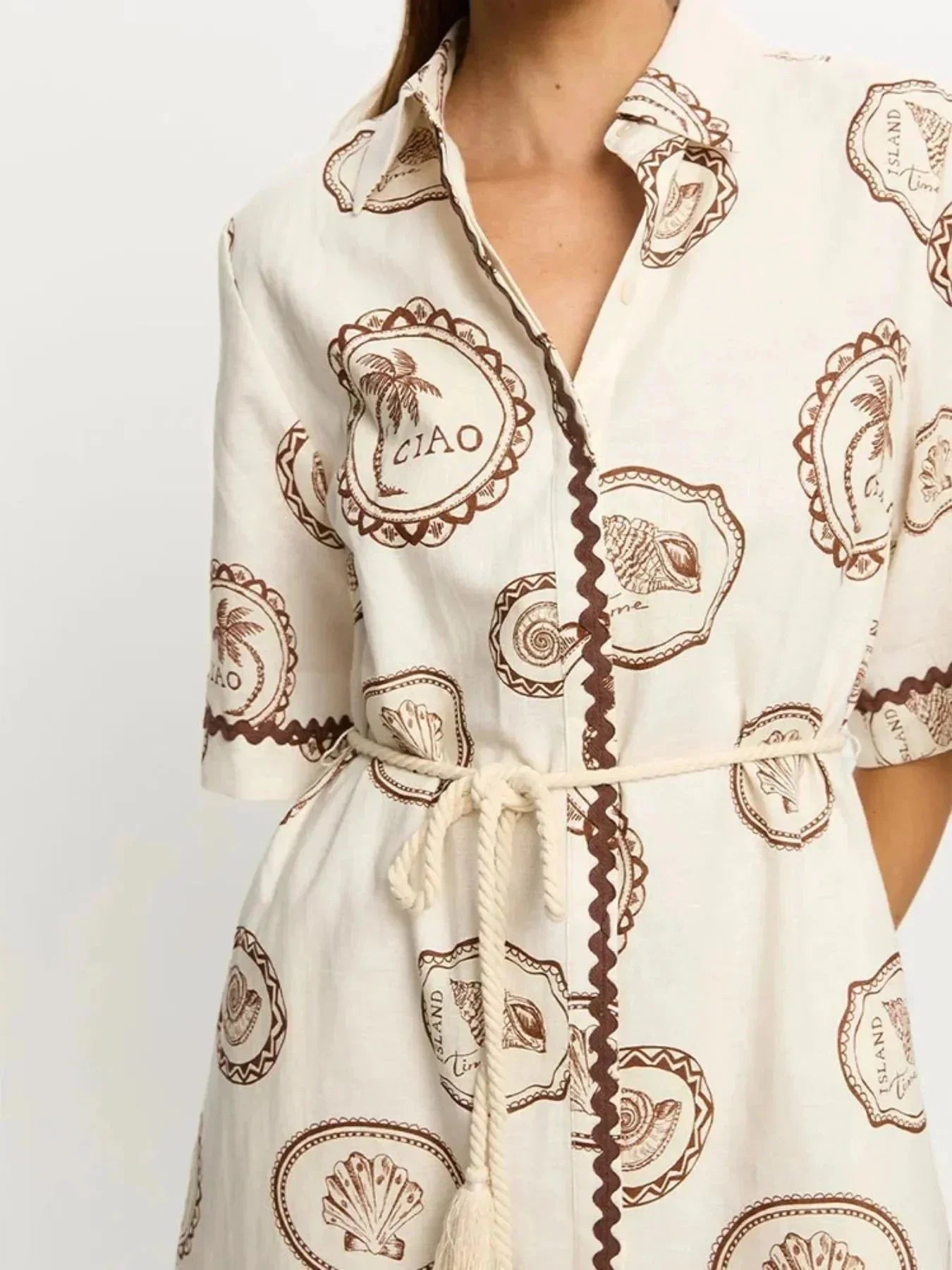 Printed Button-Down Midi Shirt Dress